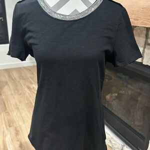 Corral Women T Shirt Top Small Black Beaded Collar  Glam Holiday Party SZ M